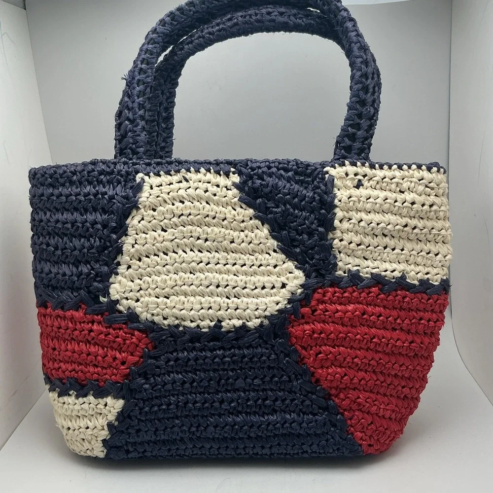 Vintage Boho WALBORG Made by Hand Japan, Patriotic‎ Lined Zip Pocket, Brass Feet